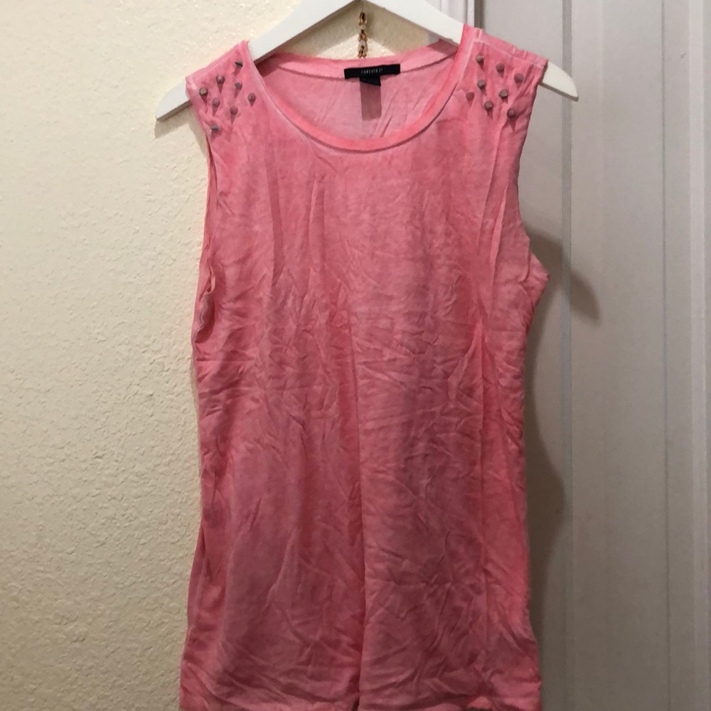 Orange spiked shoulder tie dye muscle shirt